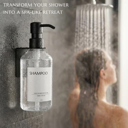 Shampoo and Conditioner Dispenser Set of 3 for Wall Mount | 16.9 fl oz Drill Free Shower Soap Bottles,Refillable Body Wash Dispensers for Bathroom Decor (Amber Bottles + Bamboo Pumps)
