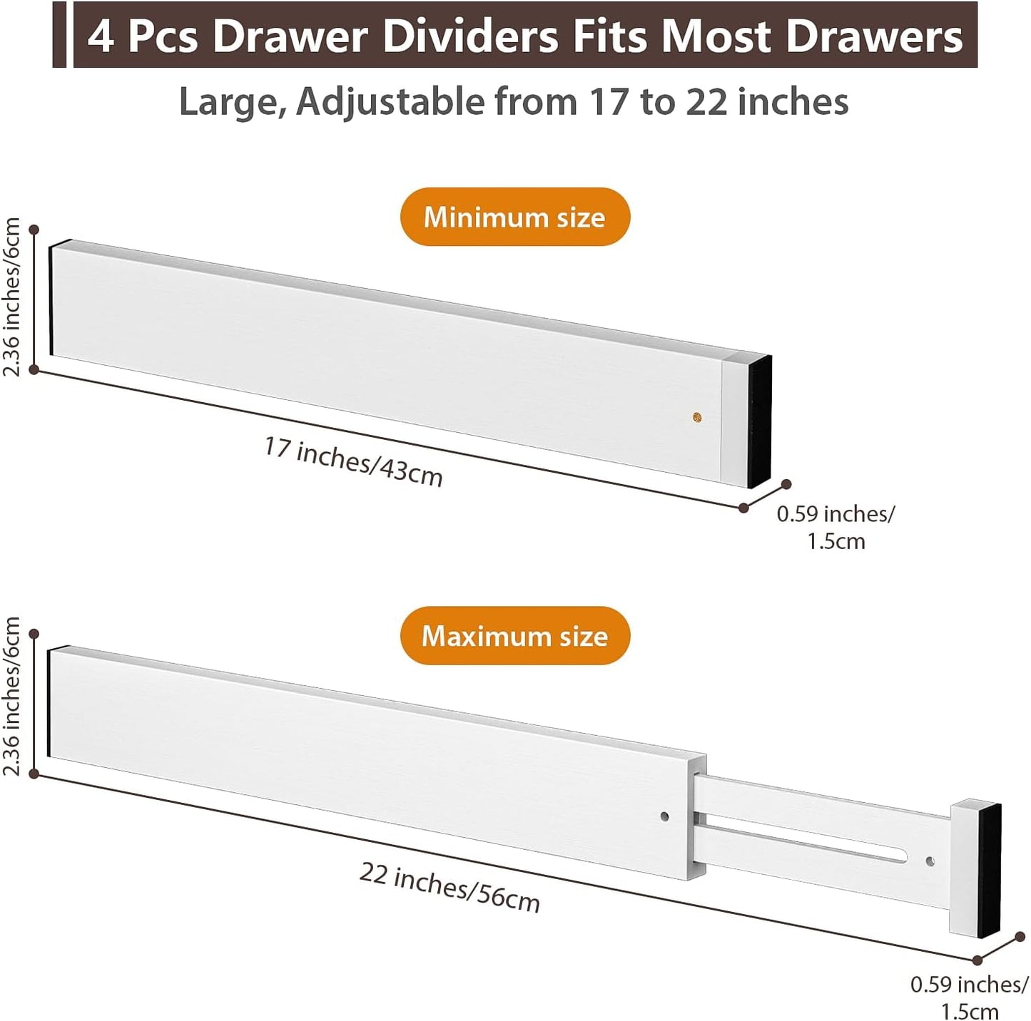 4 PCS Drawer Divider, 17"-22" Adjustable Bamboo Drawer Dividers Organizers, Expandable Separators for Kitchen, Clothes, Dressers, Home, Office