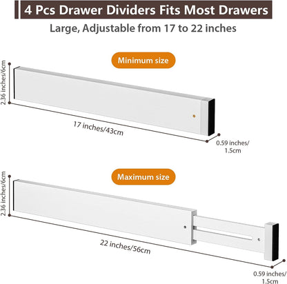 4 PCS Drawer Divider, 17"-22" Adjustable Bamboo Drawer Dividers Organizers, Expandable Separators for Kitchen, Clothes, Dressers, Home, Office