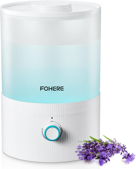 FOHERE Humidifier for Bedroom Baby, 3.2L Top Fill Cool Mist Humidifiers for Nursery, Home, 28H Ultra Quiet Runtime, Auto Shut-Off, Soft 7-Color Night Light, BPA-Free, Essential Oil Tray, White