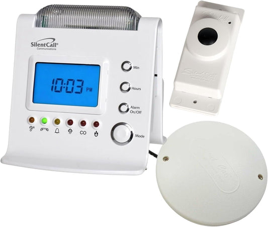 Silent Call Signature Series Wireless Flashing + Vibrating Doorbell & Alarm Clock Kit | Silent Notifications w/Vibrating Bed Shaker & Bright Strobe Light for Deaf, Hard of Hearing, Heavy Sleepers