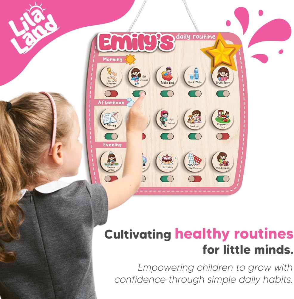 Wooden Daily Routine for Kids, Chore Chart for Toddler, Daily Responsibilities for Kids, Visual Schedule, Morning Bedtime Routine for Girls