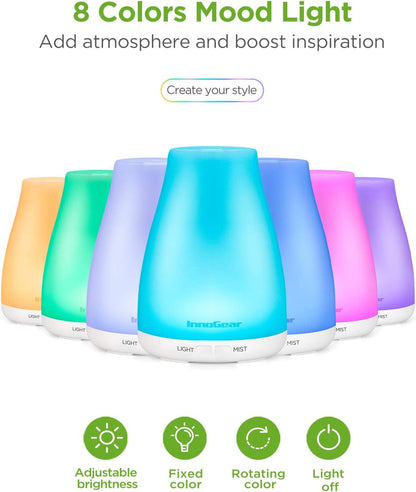 InnoGear Essential Oil Diffuser with Oils, 100ml Aromatherapy Diffuser with 6 Essential Oils Set, Aroma Cool Mist Humidifier Gift Set, Dark Wood Grain