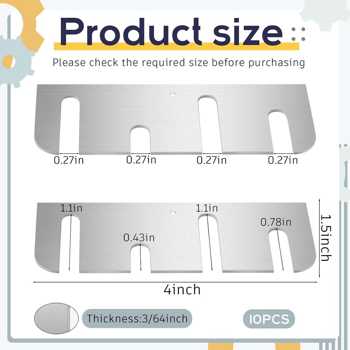10 Pcs Hardware Door Hinge Shims Stainless Steel Metal Coated Finish Door Hinge Shim for Repair Kit (4 Inch,White)