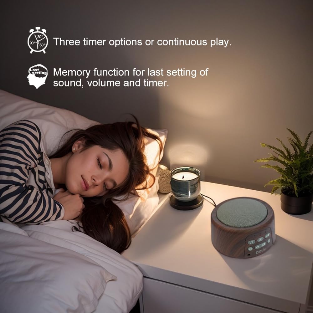Douni White Noise Machine for Sleeping - 27 Non-Looping Soothing Sounds Sleep Sound Machine with Timer & Memory, 3.5mm Jack, Wood Grain Sound Machine for Hotel Bedroom Office