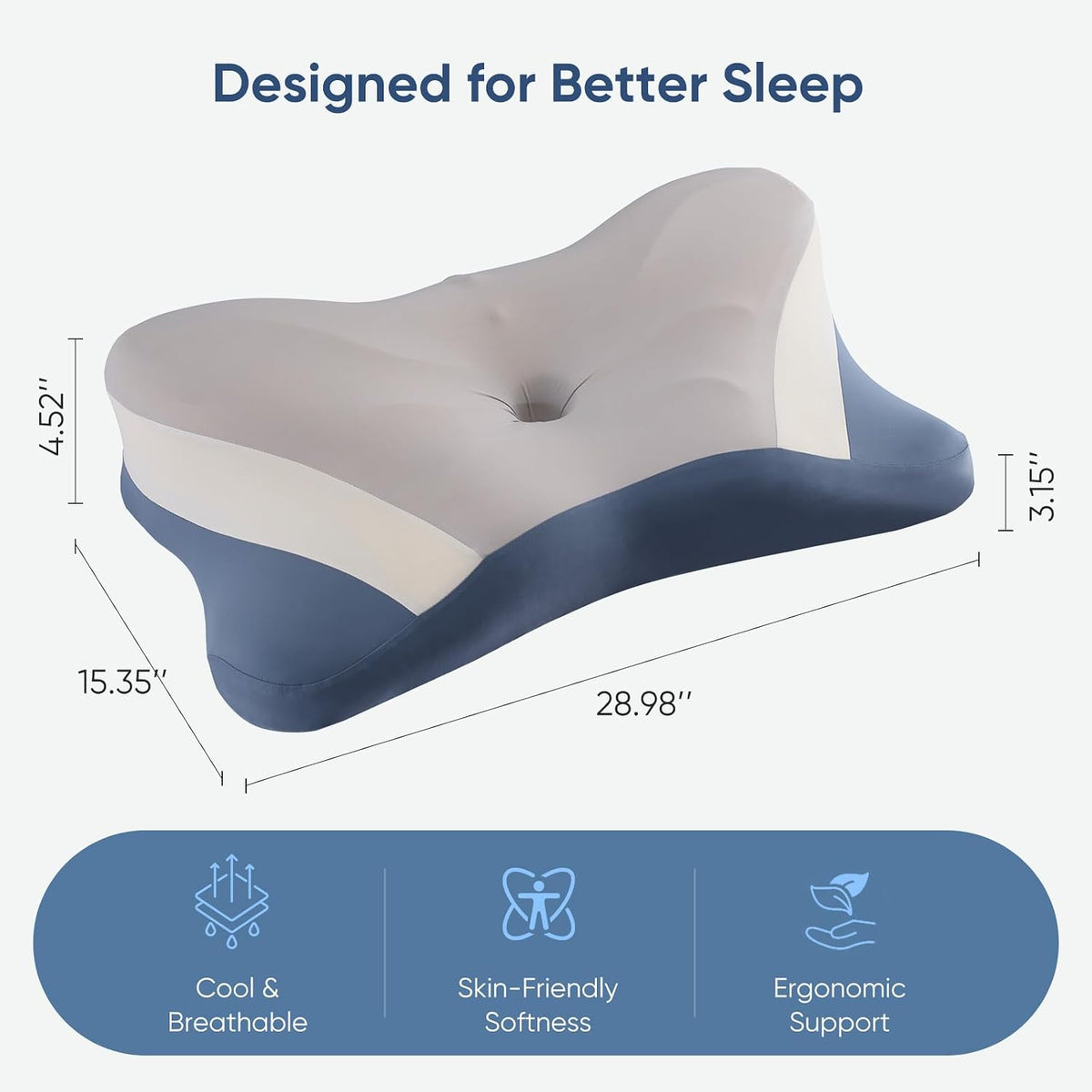Sweetcrispy Cervical Pillow for Neck Pain Relief, Cooling Memory Foam