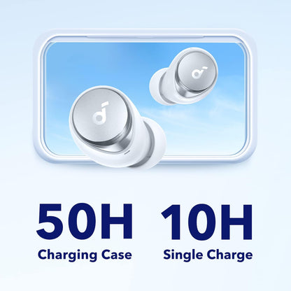 soundcore by Anker Space A40 Auto-Adjustable Active Noise Cancelling Wireless Earbuds, Reduce Noise by Up to 98%, 50H Playtime, Hi-Res Sound, Comfortable Fit, App Customization, Wireless Charge (Blue) | Reduce Noise by Up to 98%, Ultra Long 50H Playtime,