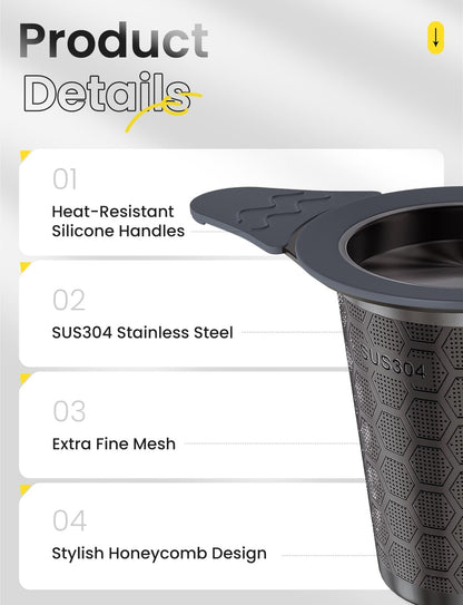 Tea Infuser for Loose Leaf Tea,Stainless Steel Tea Infuser with Heat Proof Silicone Handles,Extra Fine Mesh Tea Strainers Filter Fine Tea Leaves Effectively,Fits TeaPots/Mugs