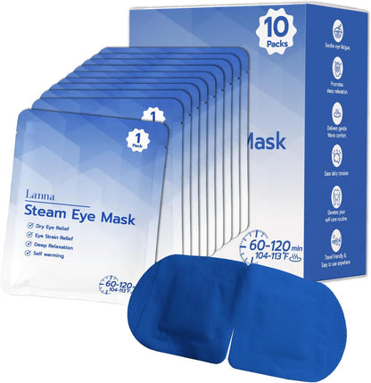 LANNA Heated Steam Eye Mask, Disposable 120 Minutes Chamomile Scent 10 Pcs