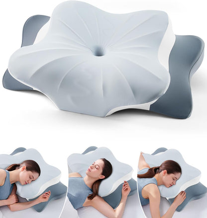 DONAMA Contour Cervical Neck Pillow for Neck Pain Relief | Queen,Ergonomic Dual-Height,Odorless Memory Foam,Side/Back/Stomach Sleepers,Cooling Hypoallergenic Cover,OEKO-TEX Certified