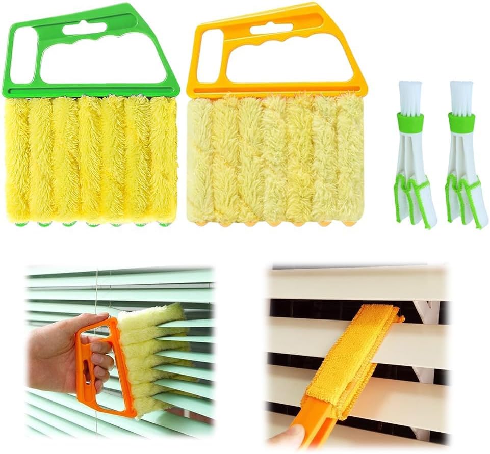 Window Blind Cleaner Duster Tool, 7 Finger Scrub Brush with Washable Microfiber Sleeves, Color Coded Cleaning Kit for Mini Vertical Blinds, Air Conditioner Vents and Fans