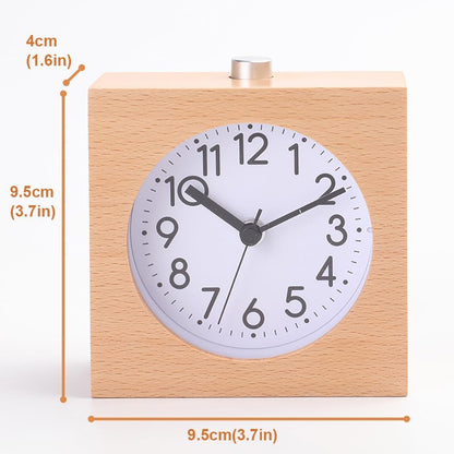 Wooden Analog Alarm Clock Silent Battery Operated with Night Light