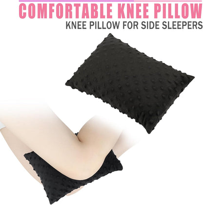 Small Knee Pillow for Side Sleepers, Soft Leg Pillows Relief from Knees, Sciatica, Hips, Joints Between Legs, Back Pain When Side Sleeping, Leg Alignment Knee Support Pillow, Minky Dot Black