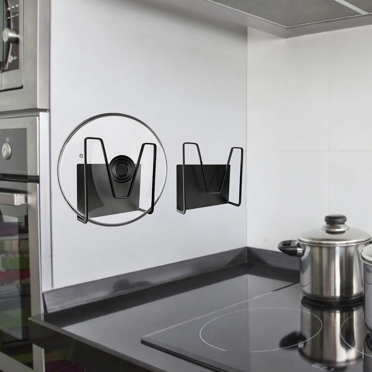 2 Pcs Magnetic Pot Lid Holder,Strong Magnetic Stainless Steel Pot Lid Organizer, Refrigerator Mount Movable Kitchen Storage Rack for Cutting Board, Baking Tray and Pan Covers