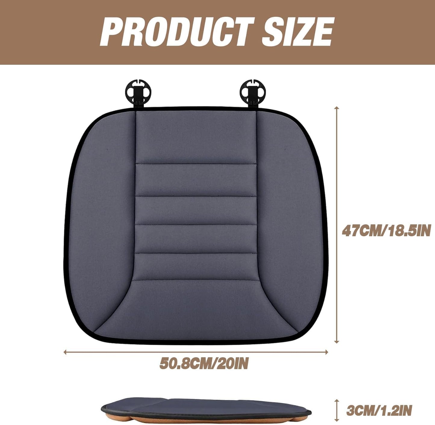 Car Seat Cushion Pad 1.2" Thick Comfort Seat Protector for Car Driver Seat Office Chair Home Use Memory Foam Seat Cushion with Non Slip Bottom, 20'' x 18.5'', Black