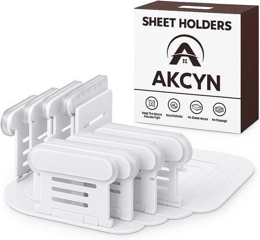 Bed Sheet Holders for Corners — 4-Pack Sheet Suspenders & Sheets Holder, Strong Grip Bed Accessories,Fitted Sheet Holder, Keeps Sheets Tight & Smooth, Easy Install & Fits All Mattress Type