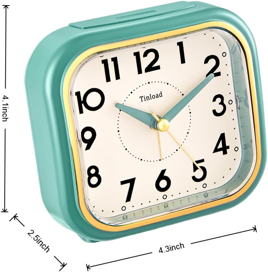 Tinload 4.3" Vintage Retro Analog Alarm Clock, Super Silent Non Ticking Clock with Manual Light, Snooze, Battery Operated, Simply Design, for Living Room, Bedroom, Bedside, Desk(Blue-V2)