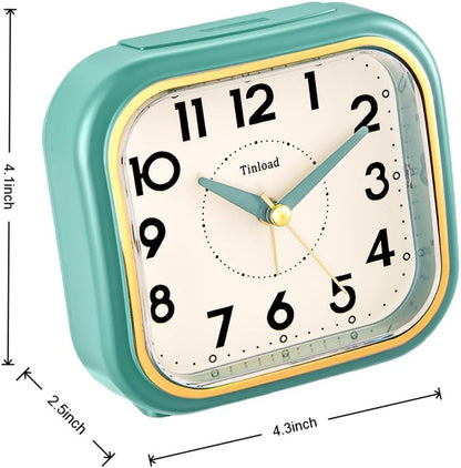Tinload 4.3" Vintage Retro Analog Alarm Clock, Super Silent Non Ticking Clock with Manual Light, Snooze, Battery Operated, Simply Design, for Living Room, Bedroom, Bedside, Desk(Blue-V2)