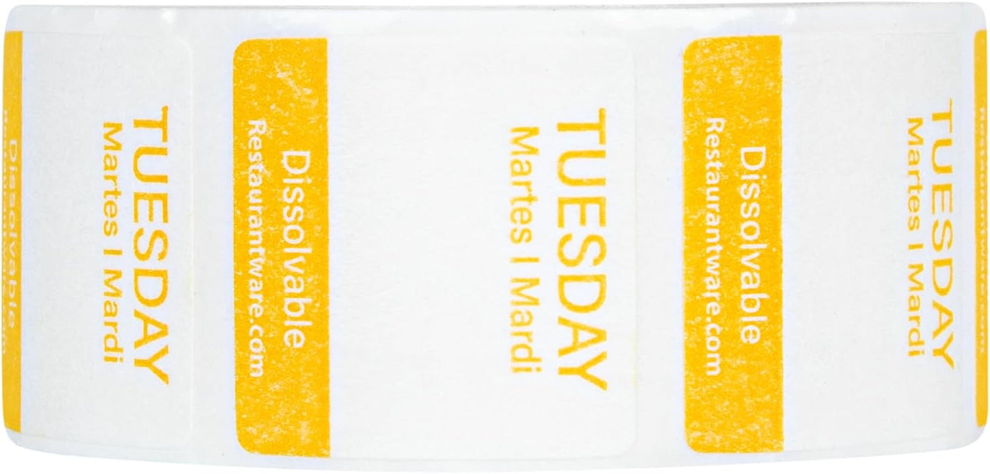 Restaurantware RW Smart 1 Inch x 1 Inch Food Rotation Labels 500 Dissolvable Food Safety Labels - Premium Trilingual Orange Paper Day Of The Week Labels For Food Storage Or Prep Saturday