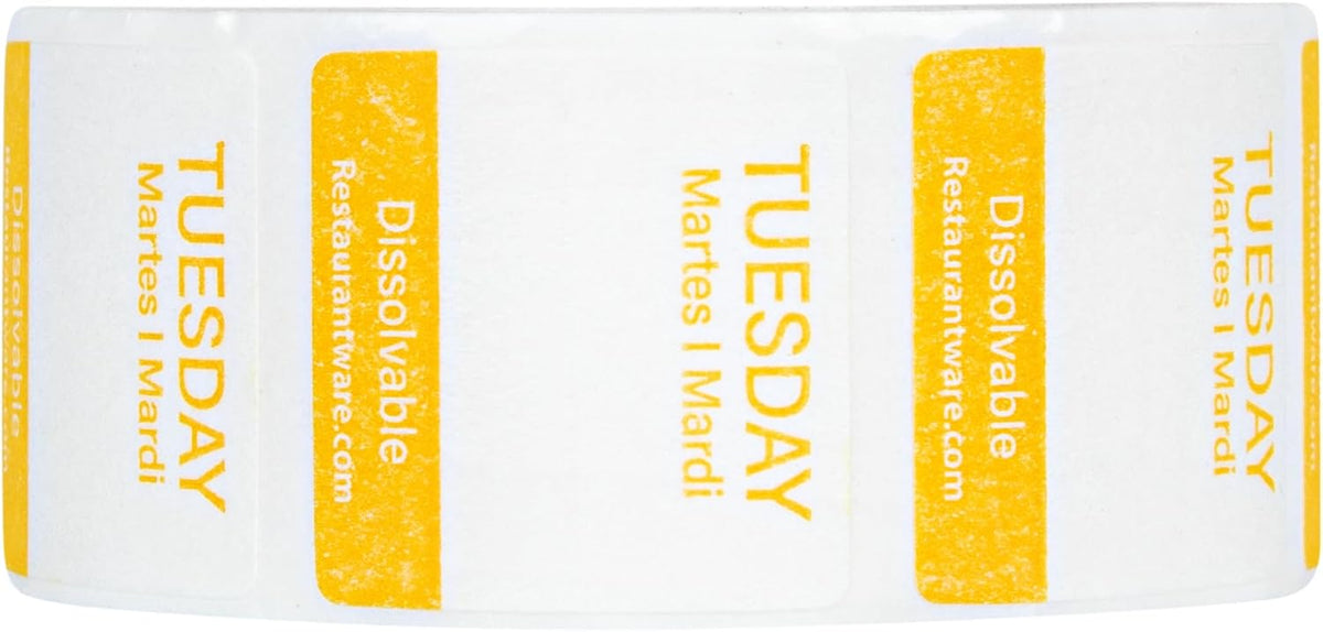 Restaurantware RW Smart 1 Inch x 1 Inch Food Rotation Labels 500 Dissolvable Food Safety Labels - Premium Trilingual Orange Paper Day Of The Week Labels For Food Storage Or Prep Saturday