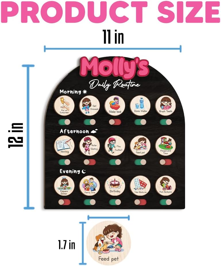 Wooden Daily Routine for Kids, Chore Chart for Toddler, Daily Responsibilities for Kids, Visual Schedule, Morning Bedtime Routine for Girls