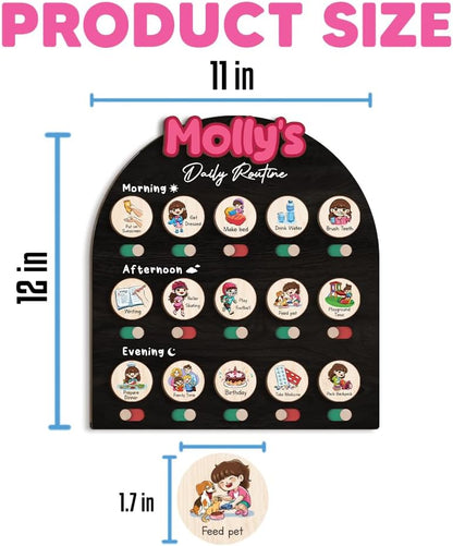 Wooden Daily Routine for Kids, Chore Chart for Toddler, Daily Responsibilities for Kids, Visual Schedule, Morning Bedtime Routine for Girls