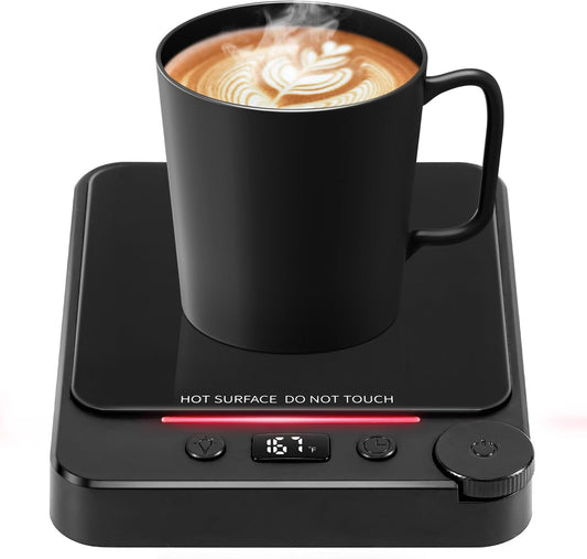 Fast Heating Coffee Mug Warmer,POLEDY Auto Shut Off Cup Warmer, Electric Beverage Warmer for Tea, Milk, Cocoa with 2-12H Timer, 3-Temp Settings Candle Warmer Plate, Black Smart Candle Melter