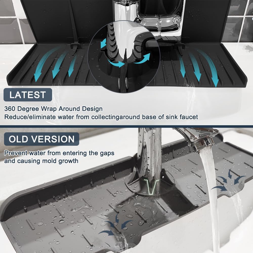 Silicone Sink Splash Guard Behind Faucet, Faucet Mat Backsplash Guard Black