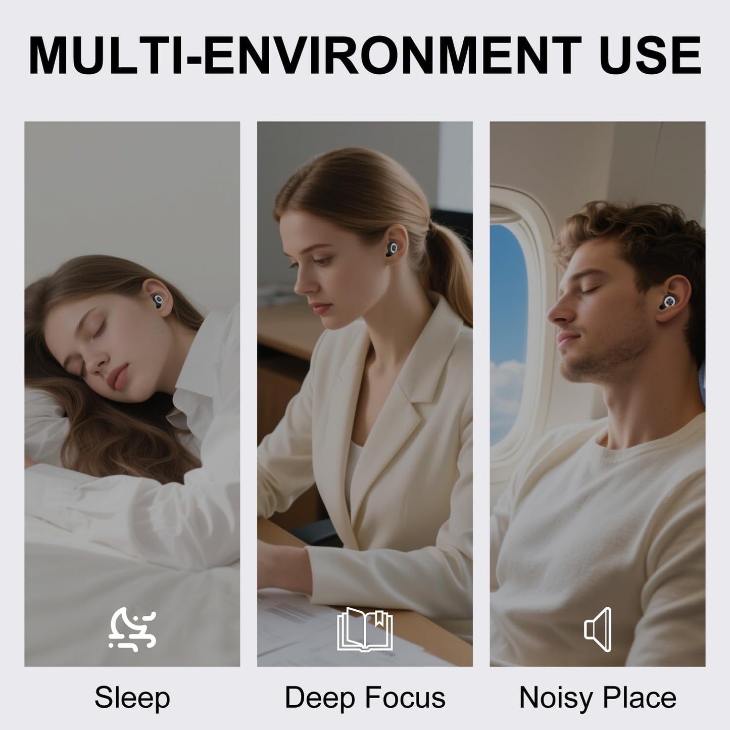 45dB Ear Plugs for Noise Reduction, Earplugs for Hearing Protection - Sleeping & Snoring, Concerts, Airplane, Socializing, Silicone Comfort Fit Ear Plugs for All-Day Noise Sensitivity Relief (Silver)