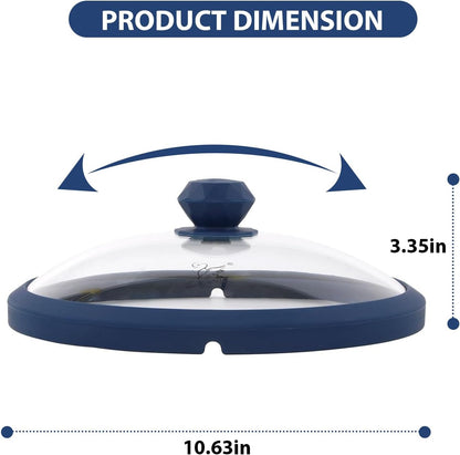 Microwave Glass Cover Splatter Guard Lid with Anti-scald Silicone Handles and Vented Edge for Food Pot Plate Cover 10.5 inch Blue