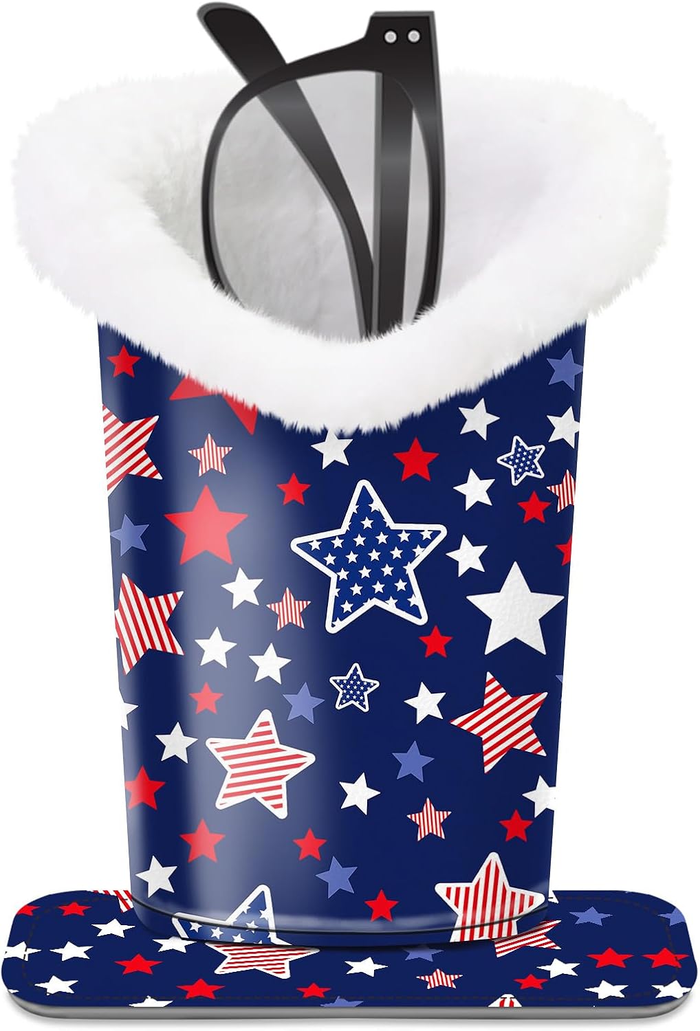 Plush Lined Eyeglasses Holder, Cute Magnetic PU Leather Glasses Stand Case for Women Men Kids