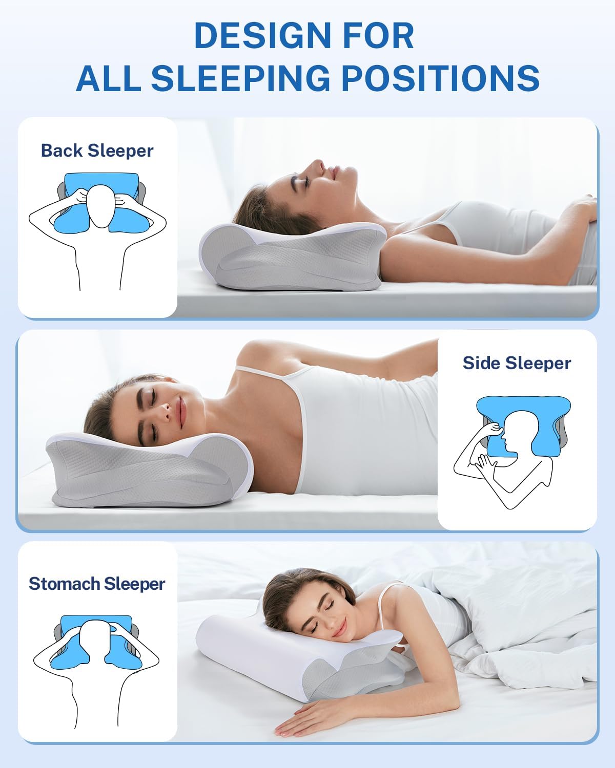 Cervical Neck Pillow for Pain Relief, Butterfly Shape, 24x15 Inch