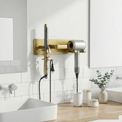 Hair Dryer Holder Hair Tool Organizer Metal Wall Mount (Gold) | Heat Resistant Hair Tool Organizer, Metal Wall Mount Storage, Bathroom Counter Space Saver, Blow Dryer Holder