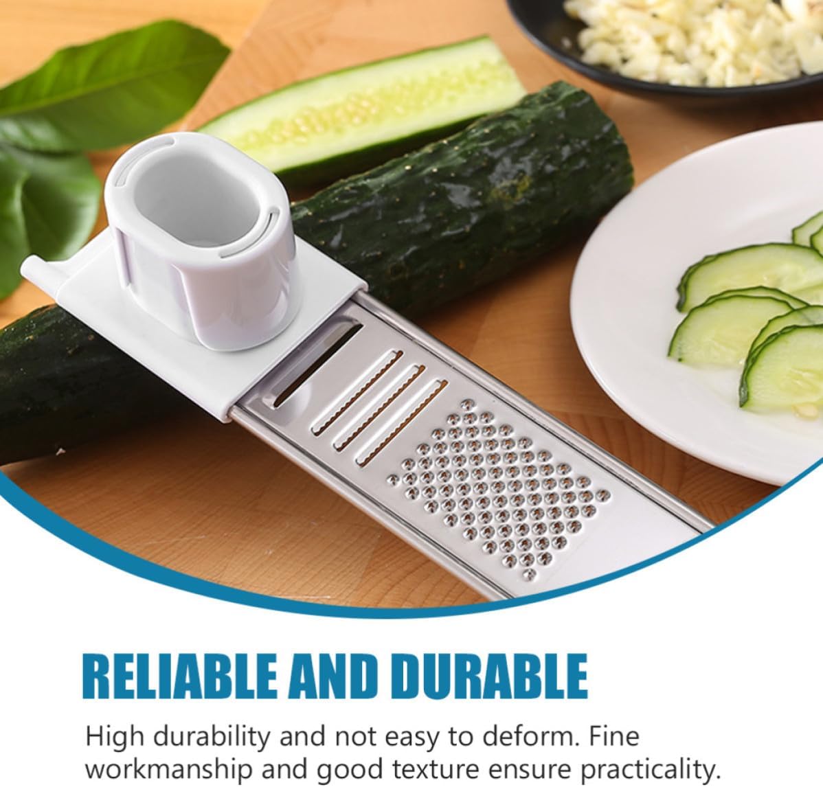 ABOOFAN Multi-functional Food Slicer with Hand Guard, Stainless Steel and Abs Vegetable Cutter for Cucumbers and Carrots, Easy to Store Finger Protective Tool for Kitchen Use