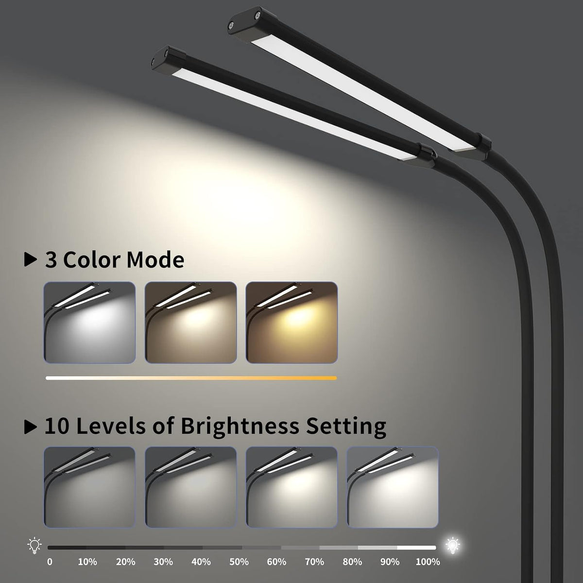 iZELL LED Desk Lamp for Home Office with Clamp [77 LEDs Light 3 Color Modes & 10 Brightness Levels] Flexible Gooseneck Book Lights, Easy Clip on Reading Headboard