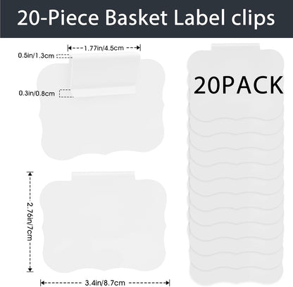 12pcs White Basket Labels Removable PVC Labels | Clip On for Storage Bins, Removable PVC Labels for Baskets with Holders, 3.5x2.7 Inches