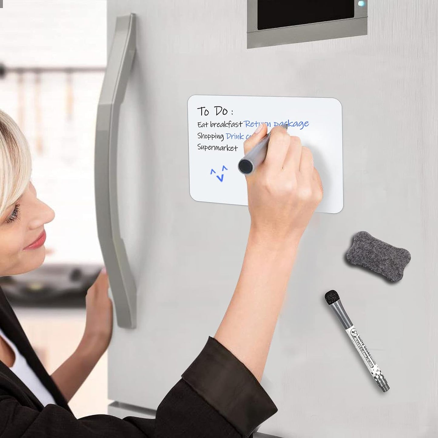 INMORVEN Small White Board Dry Erase Menu Planner, 8"x6" Magnetic Small Dry Erase Board for Fridge Grocery List, Refrigerator White Boards to Do List, with Markers and Eraser