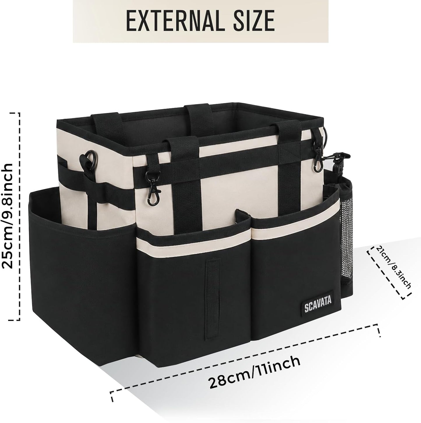 SCAVATA Compact Wearable Cleaning Caddy with Handle & Shoulder Straps | Small Cleaning Supplies Organizer, Under Sink & Car Cleaning Tools Storage Bag for Housekeepers Cleaners, Black
