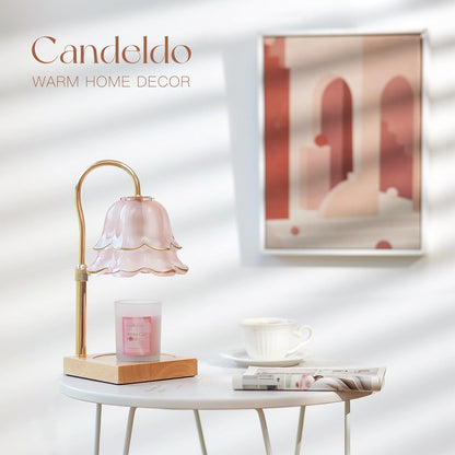 Candeldo Candle Warmer Lamp with Timer, Gold Flower Glass Shade