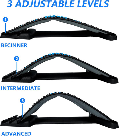 Back Stretcher with Lumbar Support for Back Pain Relief - Dual-Sided 3-Level Adjustable Spinal Decompression lumbar board (Blue)