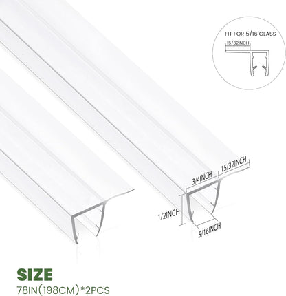 Frameless Shower Door Bottom Seal Strip for 3/8"(10mm) Thick Glass, Super Clear 36 Inch Long 2PCS Shower Door Seal, to Water Block