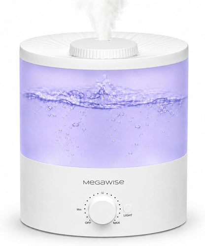 MEGAWISE Sleek 2L Humdifier for Bedroom, Baby,Plant, 24dB Cool Mist Ultrasonic humidifiers, Colorful Night Light, Top-Refill 1 Gal Essential Oil Diffuser, Auto Shut Off