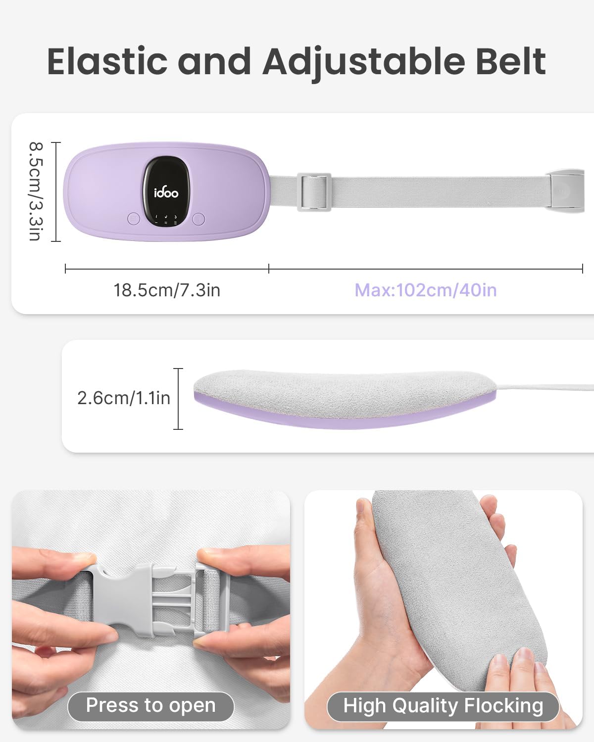 iDOO Portable Heating Pad for Period Cramps, FSA Eligible Item, Gifts for Women Girlfriend Mom Wife, Back Belly Heat Pad for Menstrual Pain Relief, with 3 Heat Levels 3 Massage | Back & Belly Wrap for Menstrual Cramps, 3 Heat Levels 3 Massage, FSA
