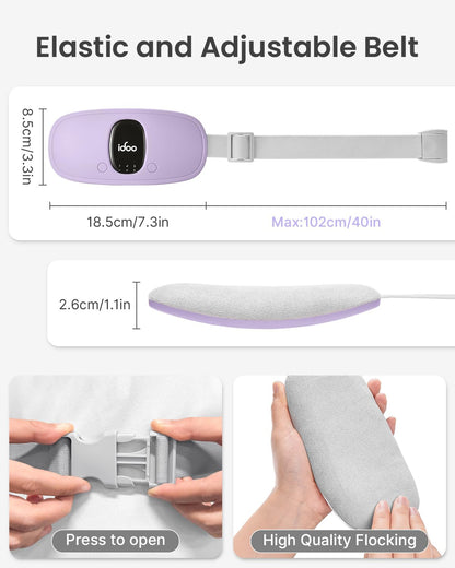 iDOO Portable Heating Pad for Period Cramps, FSA Eligible Item, Gifts for Women Girlfriend Mom Wife, Back Belly Heat Pad for Menstrual Pain Relief, with 3 Heat Levels 3 Massage | Back & Belly Wrap for Menstrual Cramps, 3 Heat Levels 3 Massage, FSA