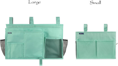 Surblue Bedside Caddy Hanging Organizer Storage Bag Pocket for Bunk, Hospital, College Dorm Rooms, Baby Bed Rails, Camp - 4 Pockets, 2 Hooks (Blue)