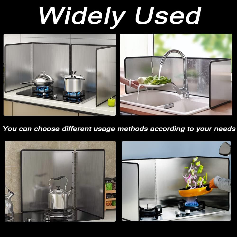 2PCS Grease Splatter Guard, Stainless Steel Stove Oil Splash Guard | 12×16 Inch Foldable Double-sided Splatter Screen for Frying Pan Kitchen Wall Screen Baking Protector