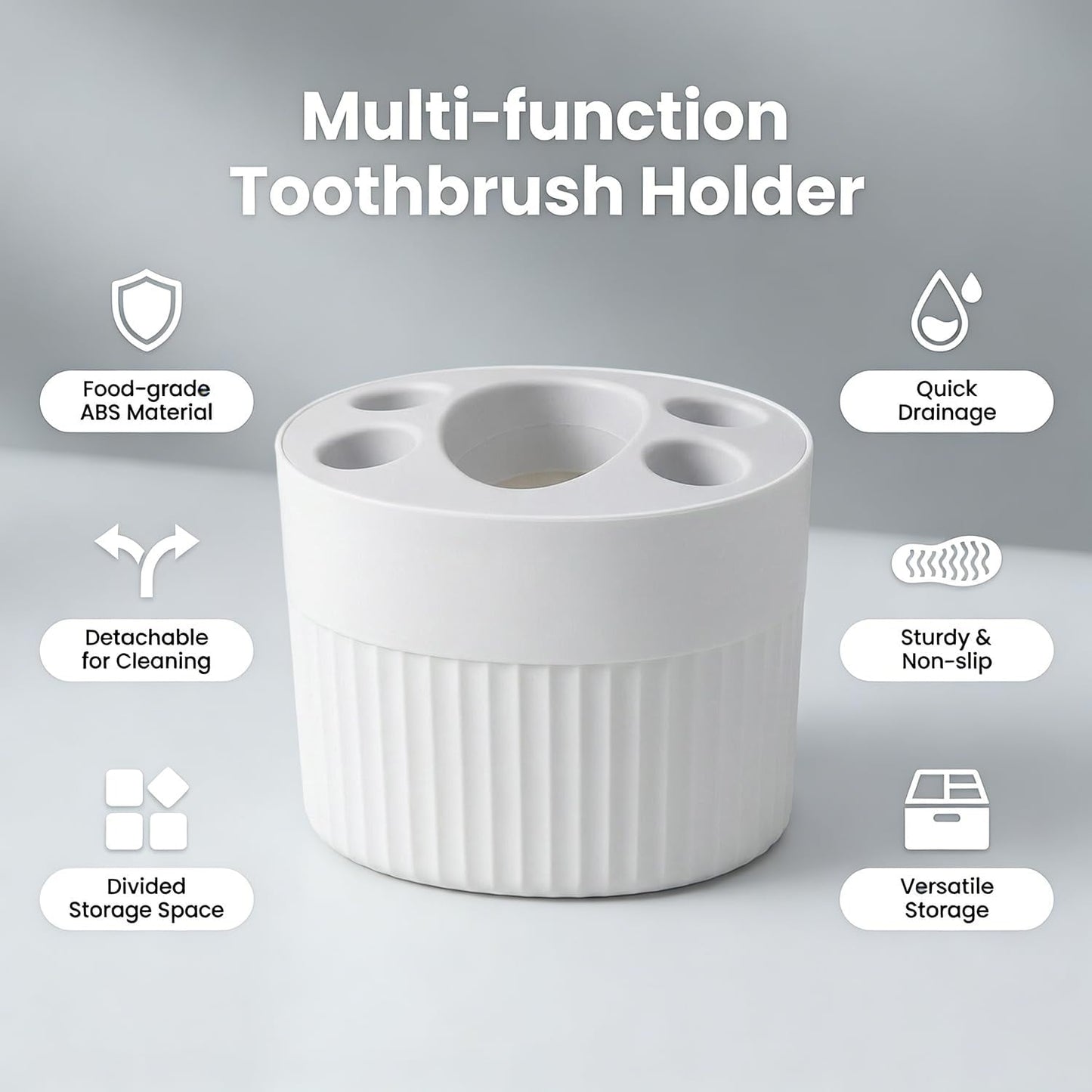 Toothbrush Holder for Bathroom Countertop, Multi-Slot Toothbrush Caddy with Drainage, Detachable Design, Non-Slip Base, Toothpaste Organizer (1, Blue)