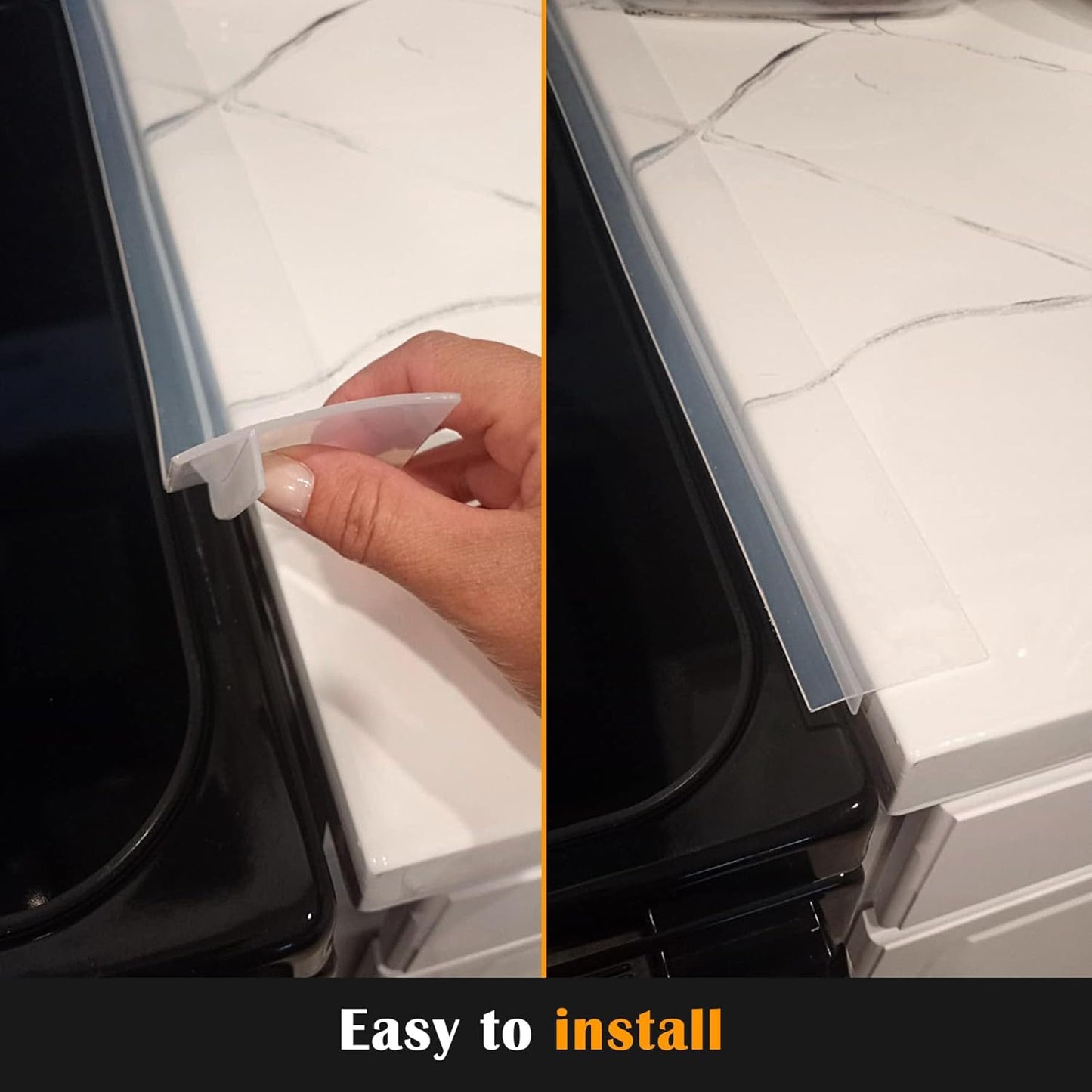 Silicone Stove Counter Gap Cover - 25 Inch Gap Filler 2 Pack Black | Long gap filler seals spills between kitchen appliances Stovetop oven countertop; stove gap cover, gas stove side gap covers