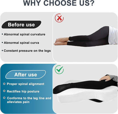 Knee Pillow for Side Sleepers, 100% Memory Foam Filling Leg Pillow for Side Sleeping, 4" Height Leg Pillow for Relieving Leg, Back, and Knee Pain Breathable & Pressure-Relieving Support - 18"x30"x4"