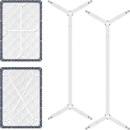 Bed Sheet Straps, 2Pcs Elastic Adjustable Bed Sheet Holder Straps, Fitted Sheet Straps to Hold Sheets in Place with Metal Clips, Sheet Holders for Mattress Cover, Sheet, Sofa Cushion (Black)